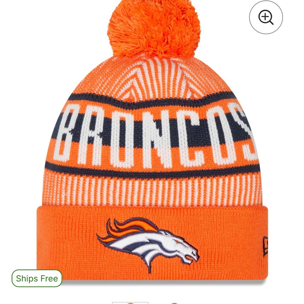 Bronco’s New Era Orange and Blue Knit Beanie with Detachable Pom - Picture 3 of 4